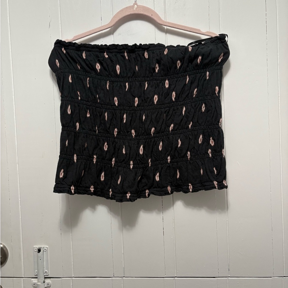 Anthropologie Black Patterned Strapless Top
